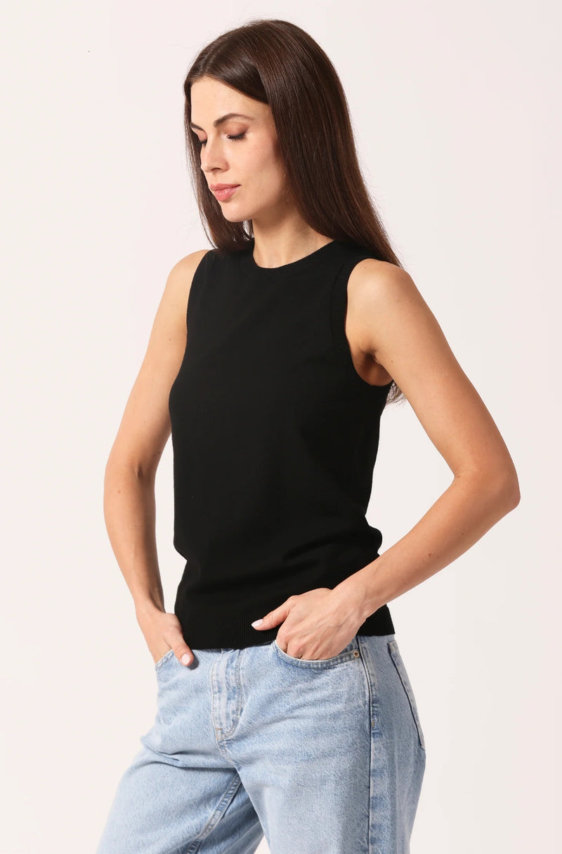 minnie rose viscose crew tank black