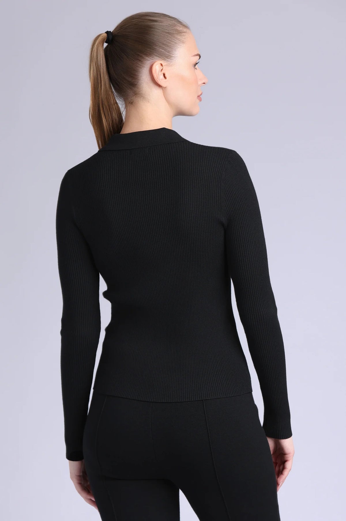 minnie rose ribbed collared henley black