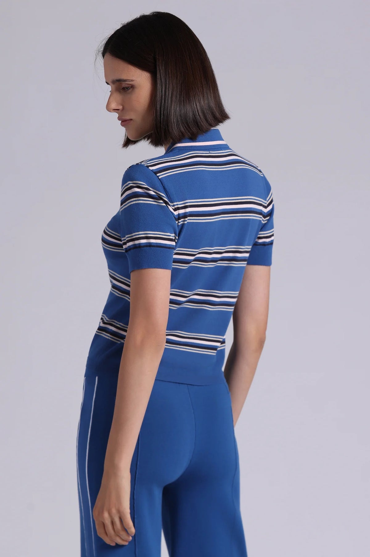 minnie rose short sleeve striped polo cosmic blue combo