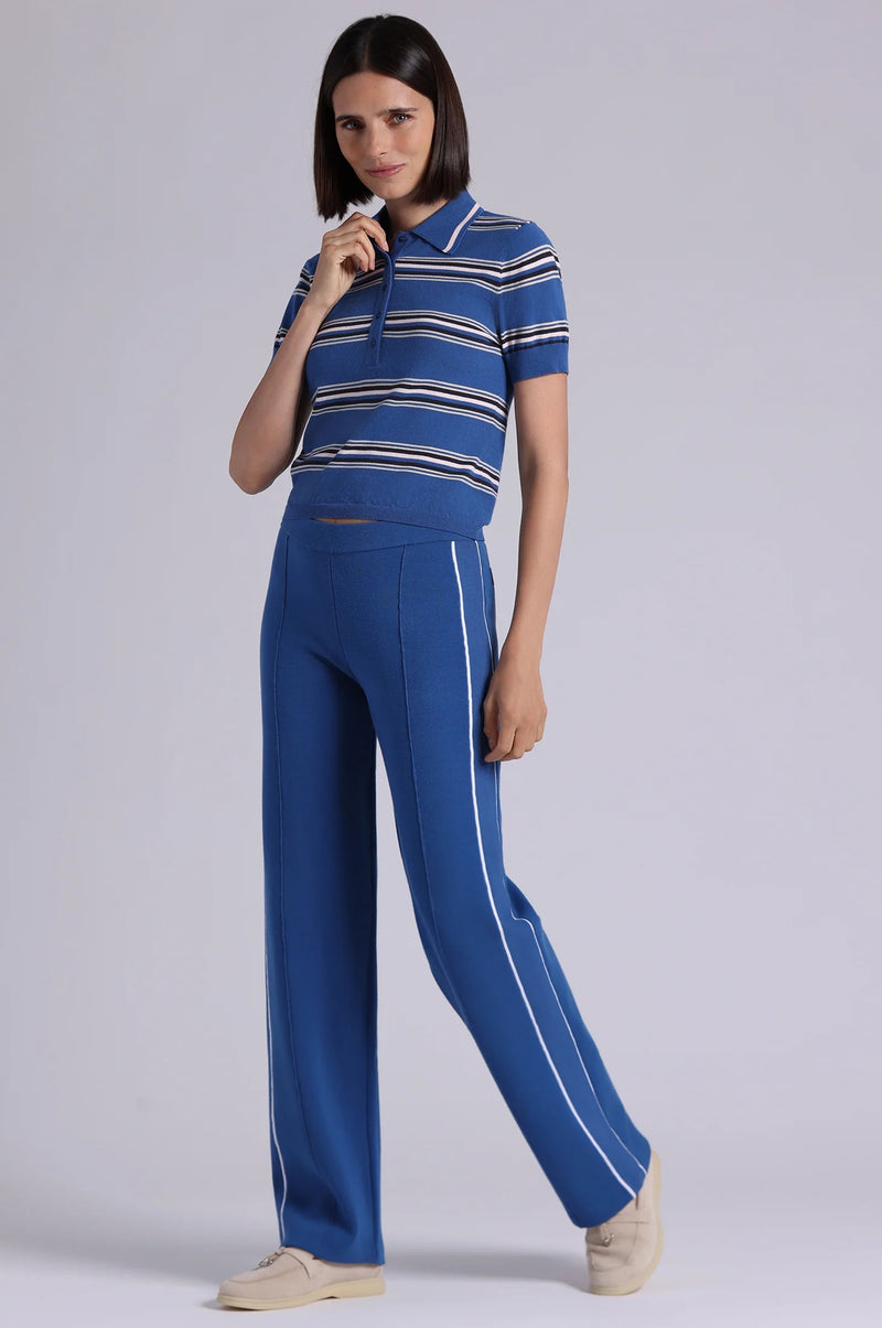 minnie rose short sleeve striped polo cosmic blue combo