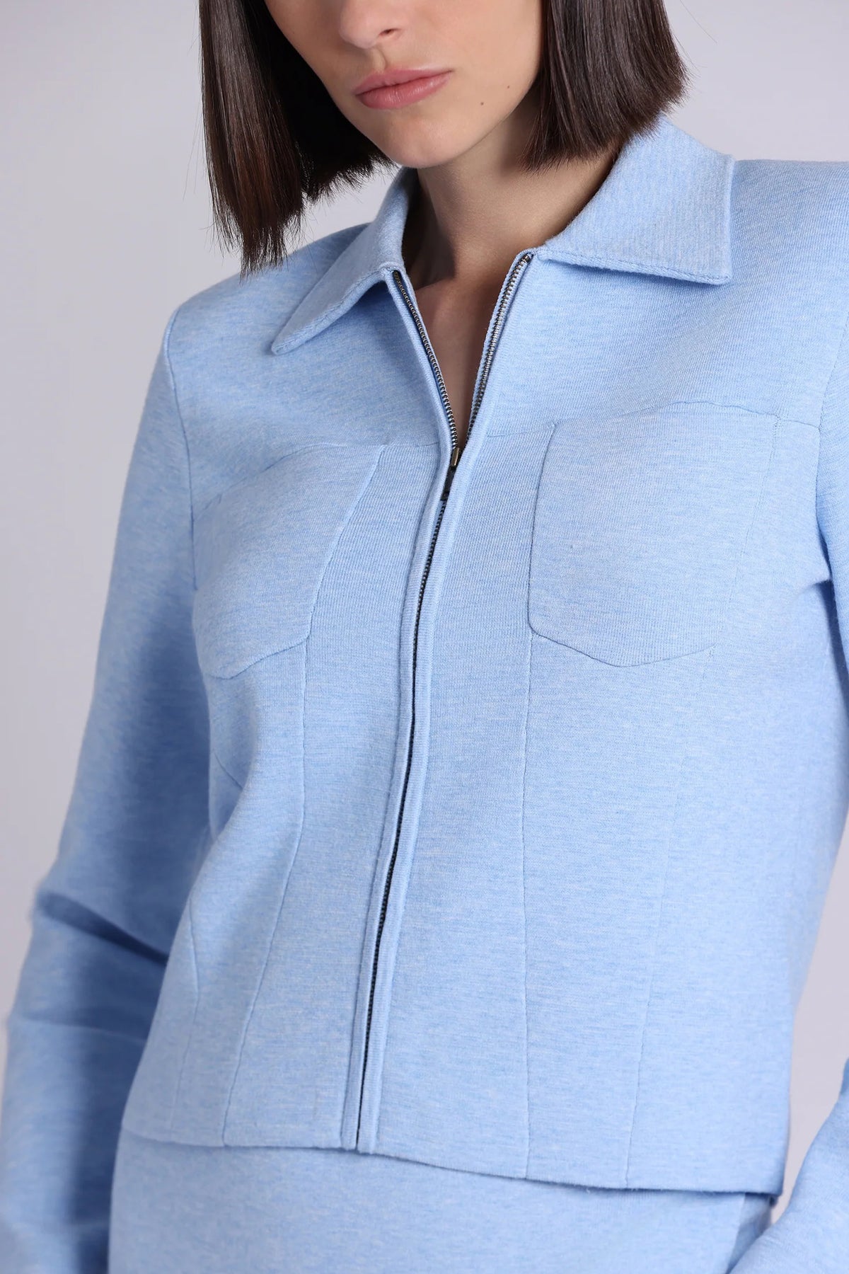 minnie rose zip front jacket sky blue