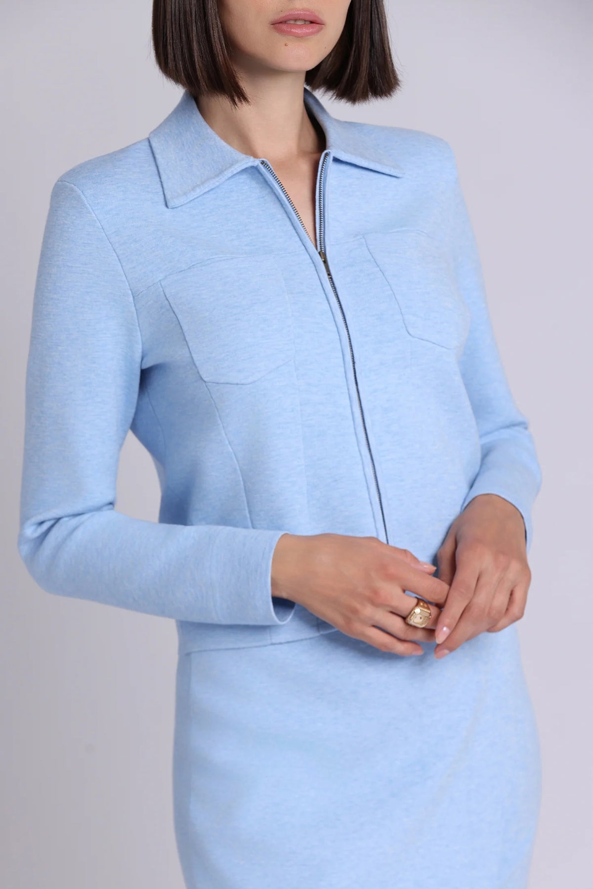 minnie rose zip front jacket sky blue
