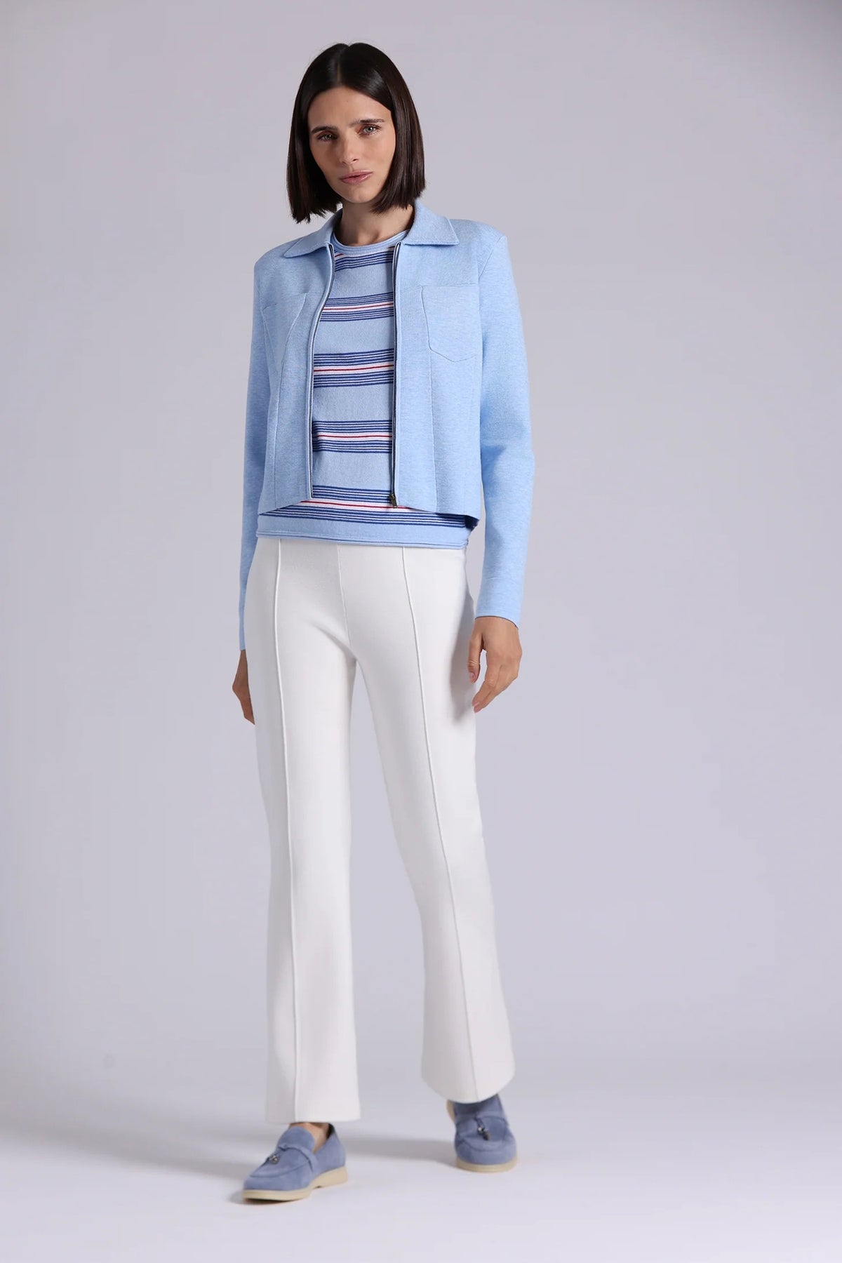 minnie rose zip front jacket sky blue