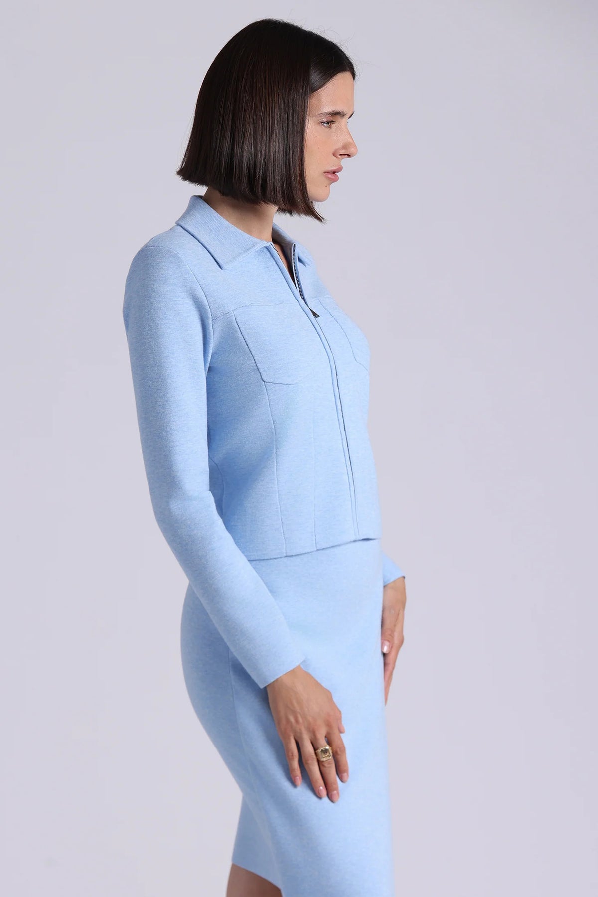 minnie rose zip front jacket sky blue