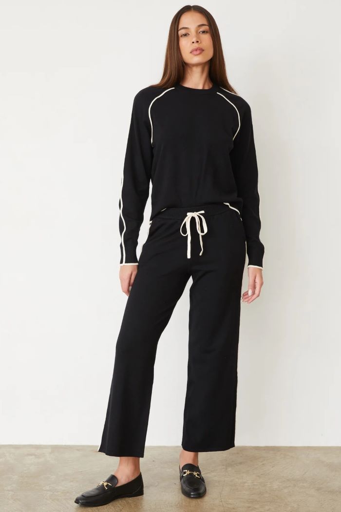 monrow lightknit pant with contrast piping black 