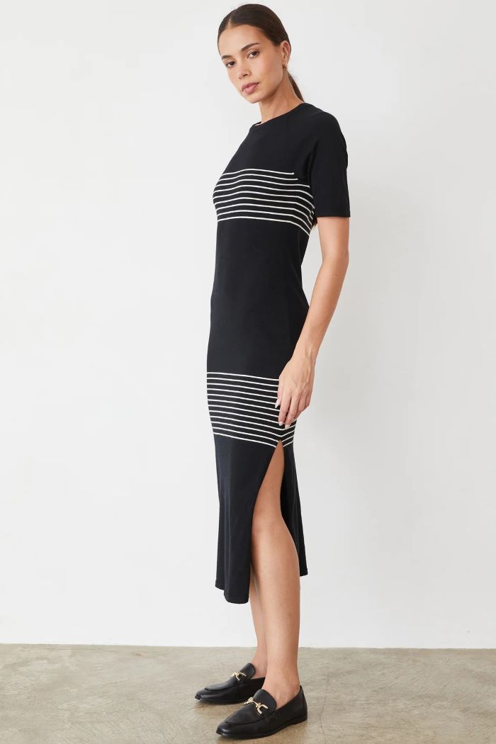 monrow light soft knit stripe dress black 