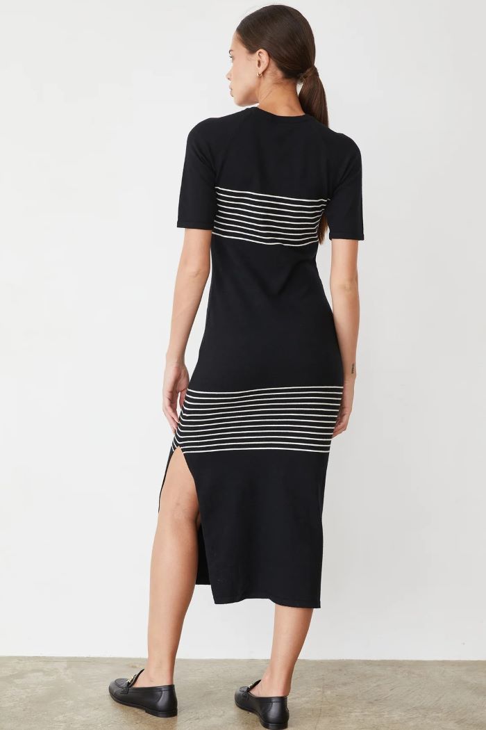 monrow light soft knit stripe dress black 