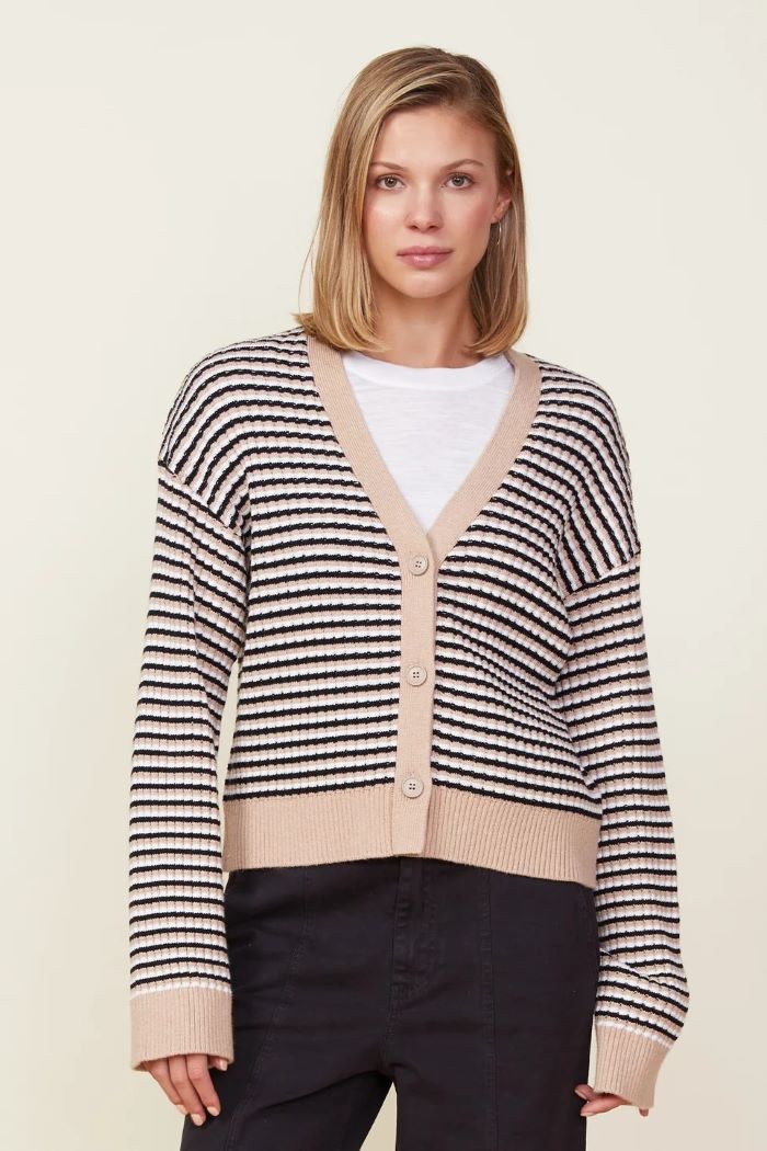 monrow merino striped cardigan