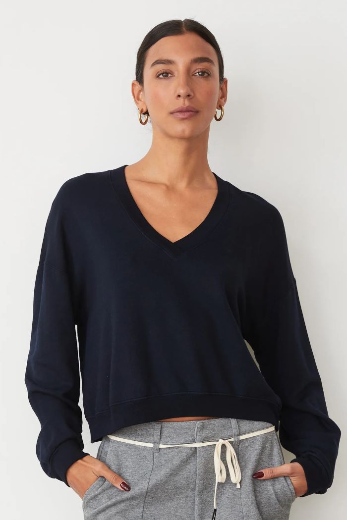 monrow soft fleece crop sweatshirt dark navy 