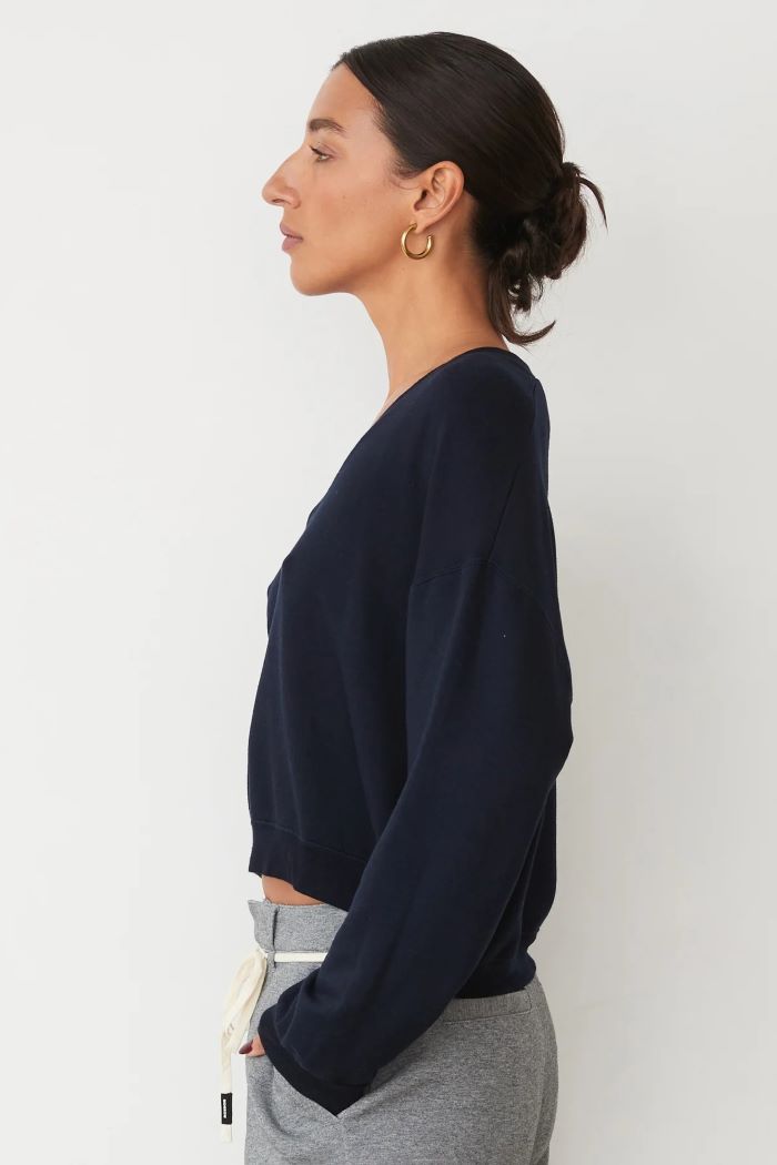 monrow soft fleece crop sweatshirt dark navy 