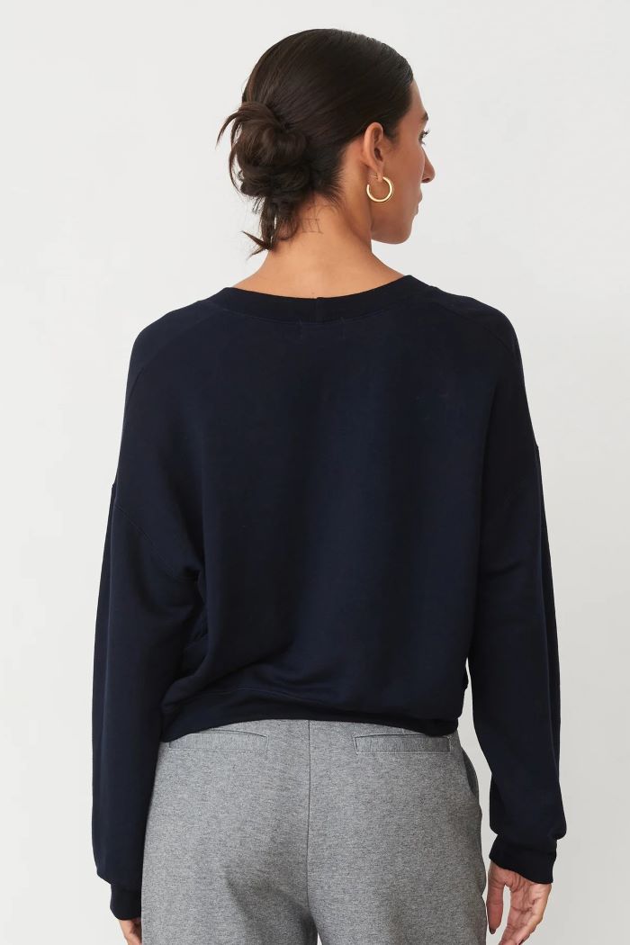 monrow soft fleece crop sweatshirt dark navy 