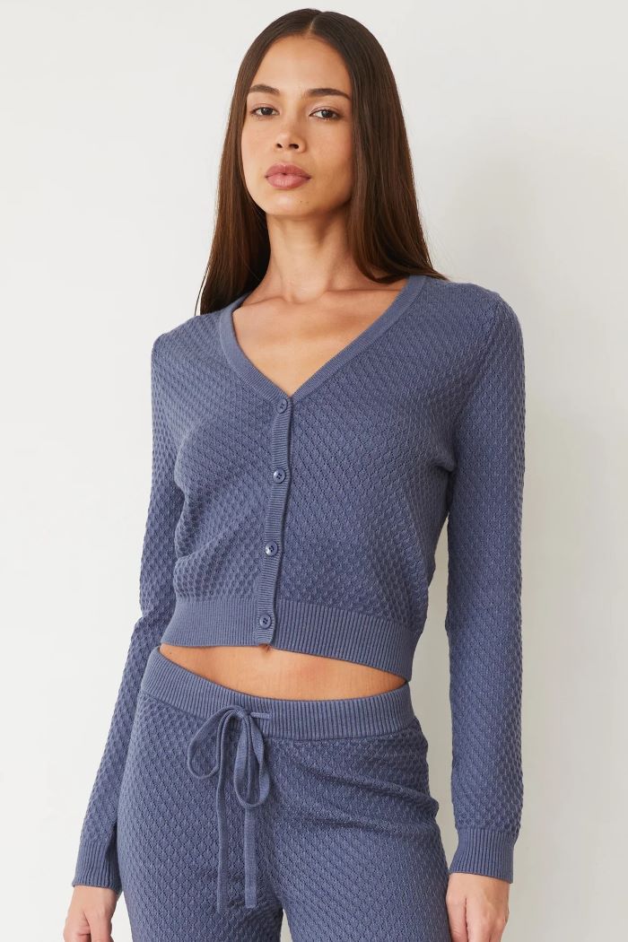 monrow soft knit french waffle cardigan washed blue 