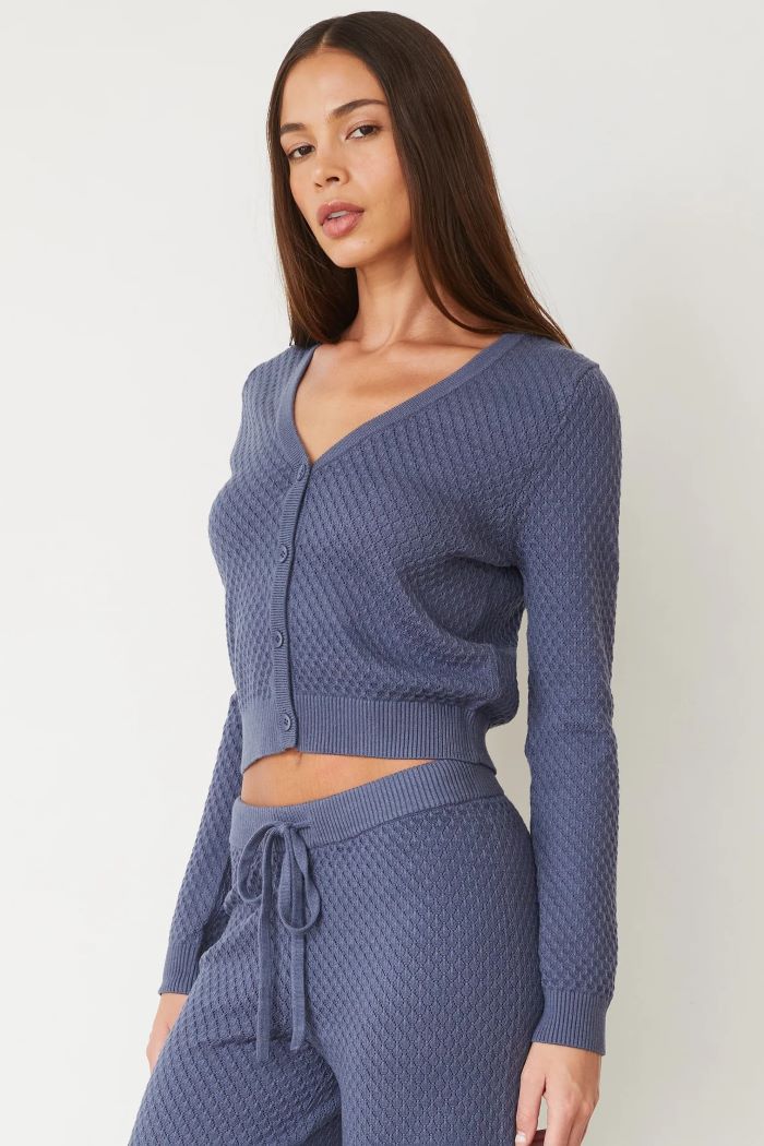 monrow soft knit french waffle cardigan washed blue 