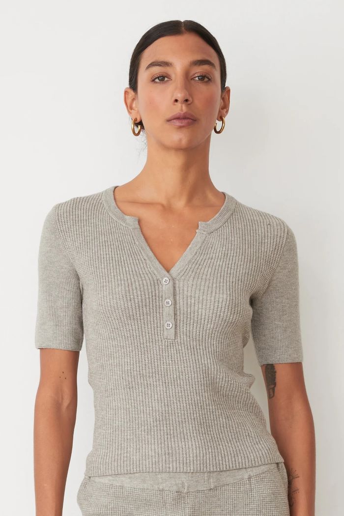 monrow softknit rib waffle henley heather grey 