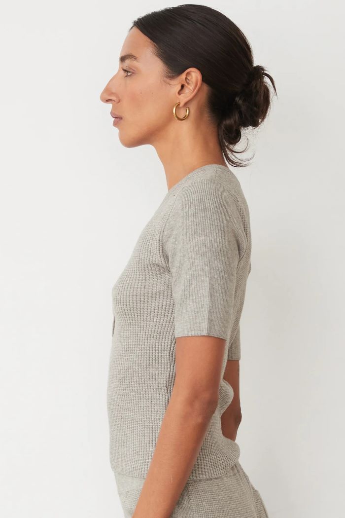 monrow softknit rib waffle henley heather grey 