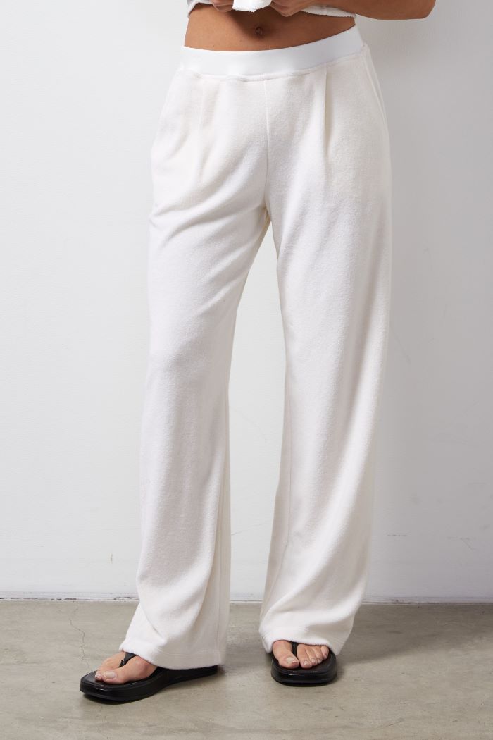 monrow terry cloth pleated pant pearl 