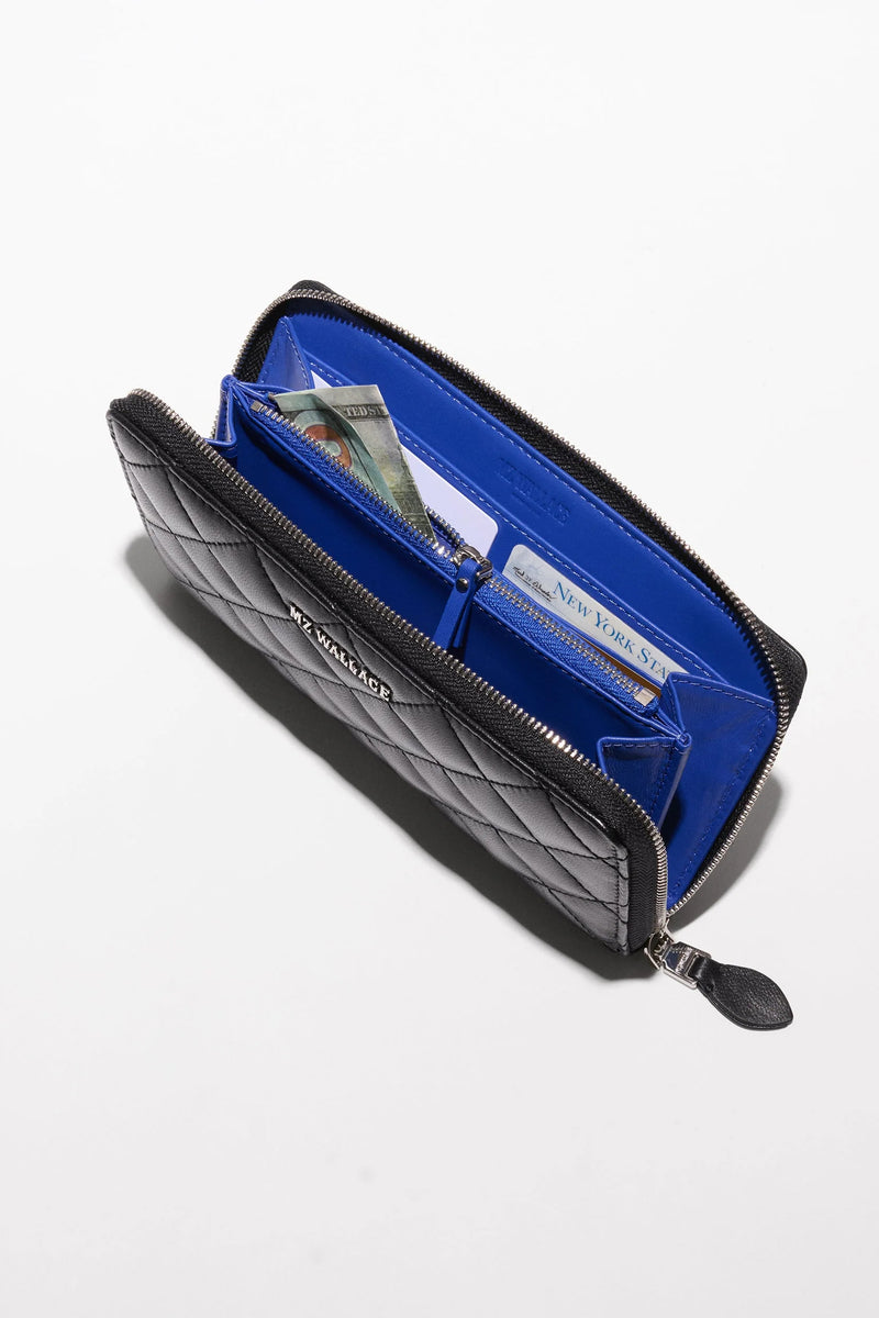 mz wallace black leather long zip round wallet