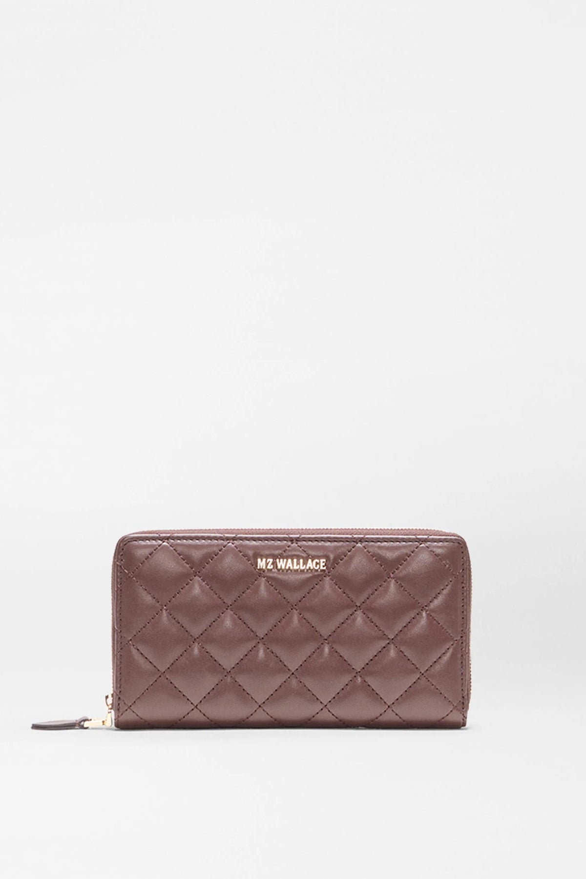 mz wallace chestnut brown leather long zip round wallet