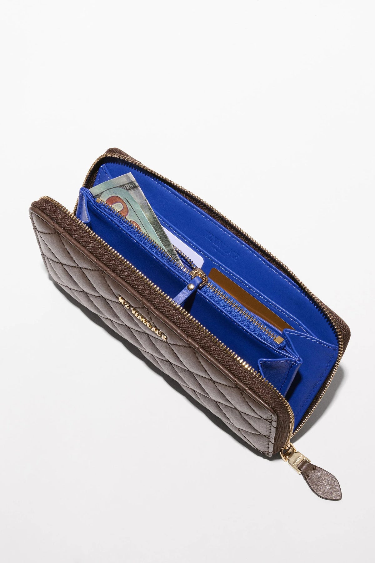 mz wallace chestnut brown leather long zip round wallet