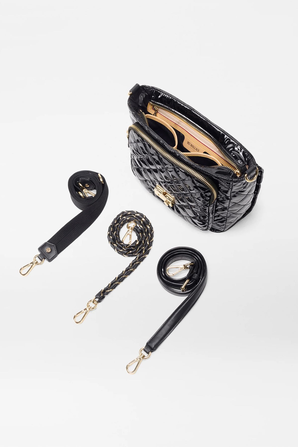 mz wallace black lacquer medium crosby lock crossbody