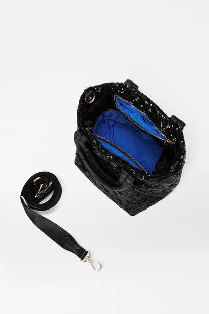 mz wallace black sequin micro metro tote deluxe