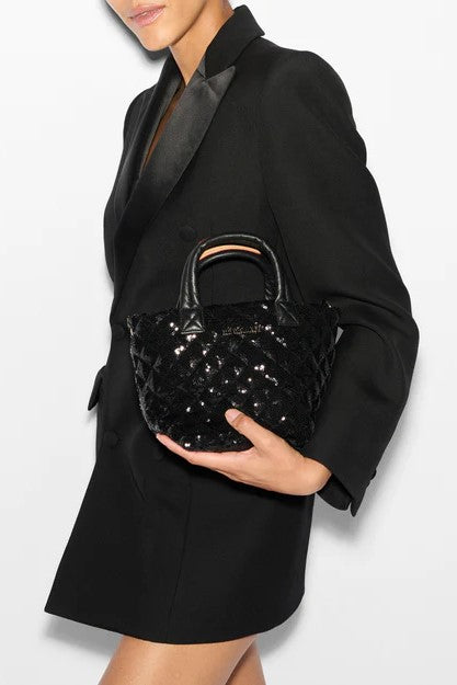 mz wallace black sequin micro metro tote deluxe