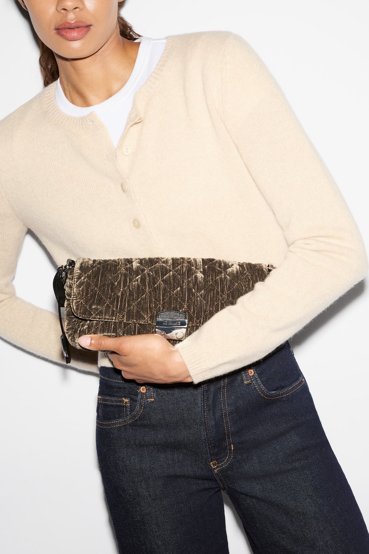 mz wallace pecan brown velvet crosby lock baguette