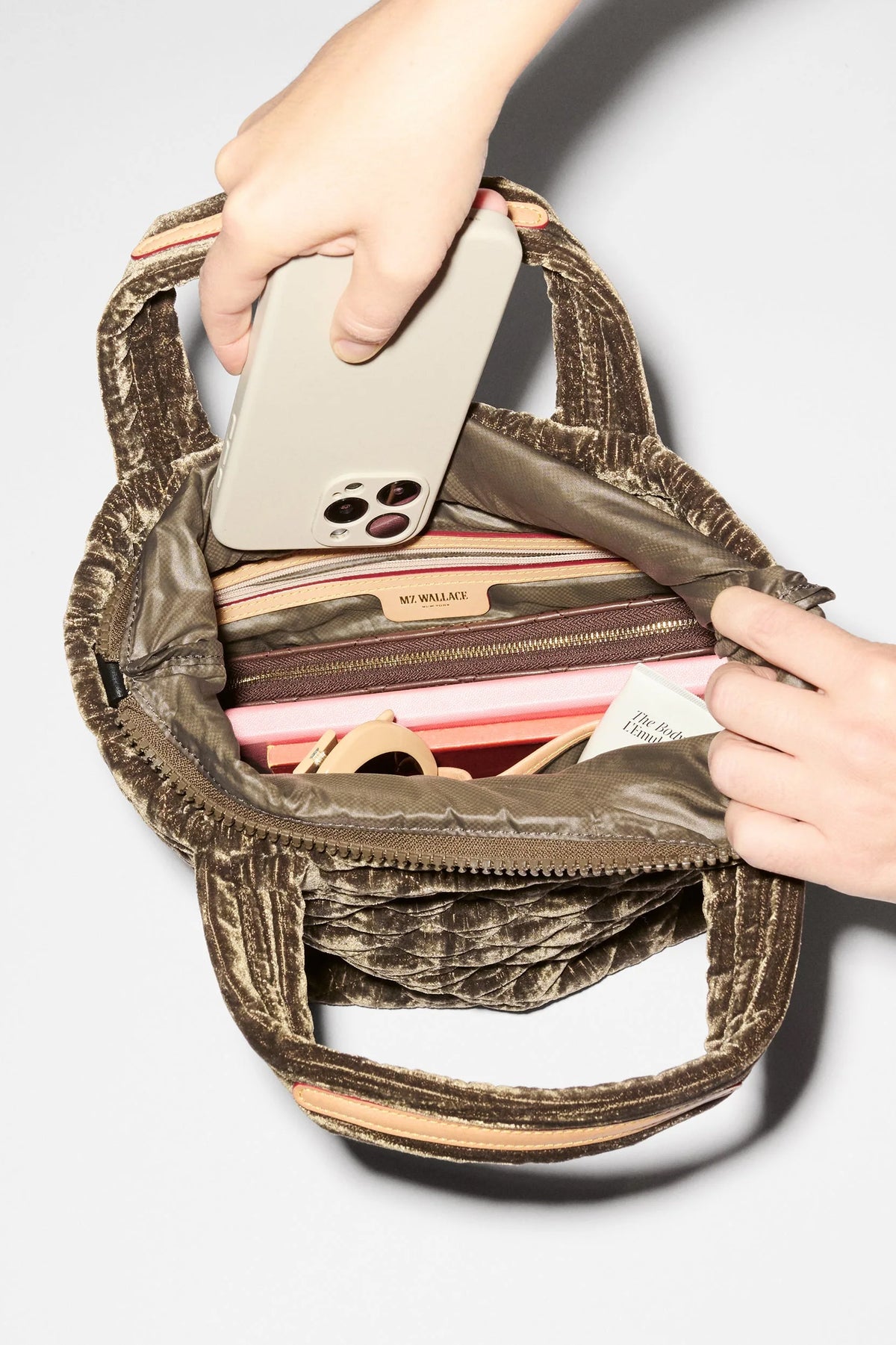 mz wallace pecan brown velvet mini metro tote deluxe