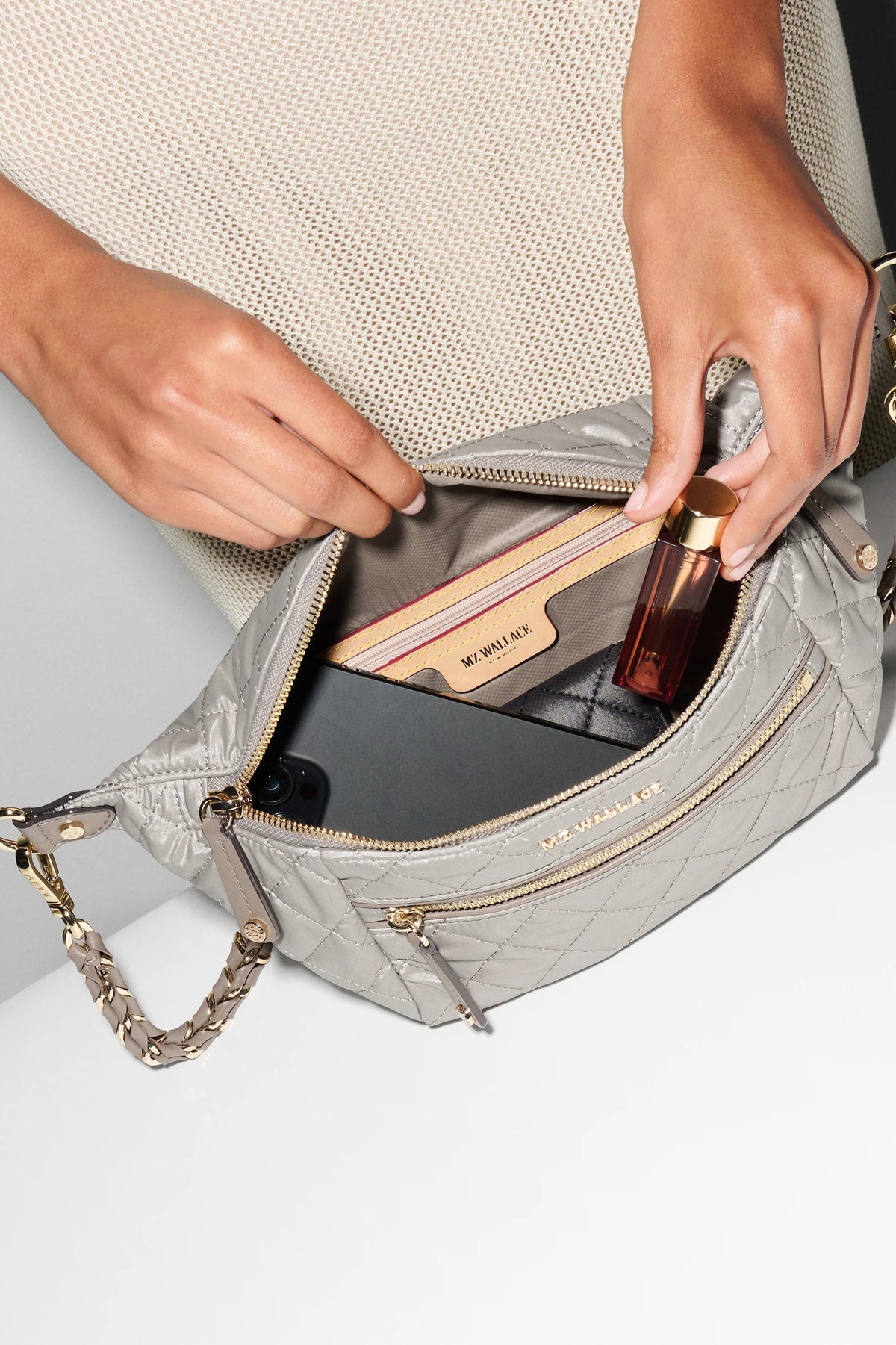 mz wallace sable pearl metallic small crosby crossbody sling