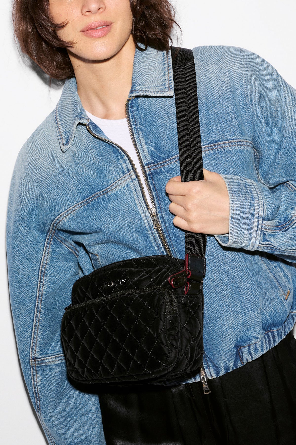 mz wallace black velvet small metro camera crossbody