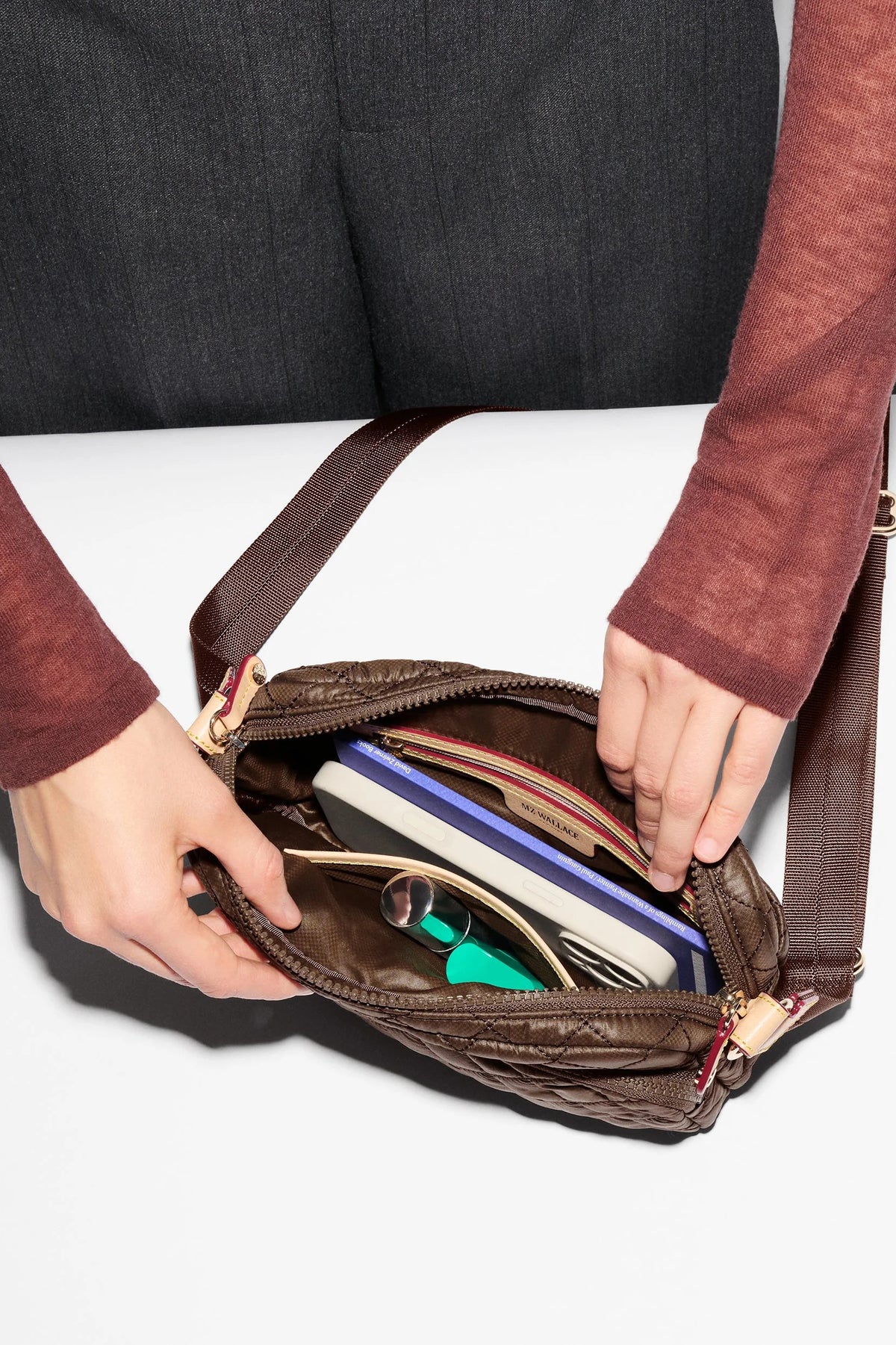 mz wallace walnut small metro camera crossbody