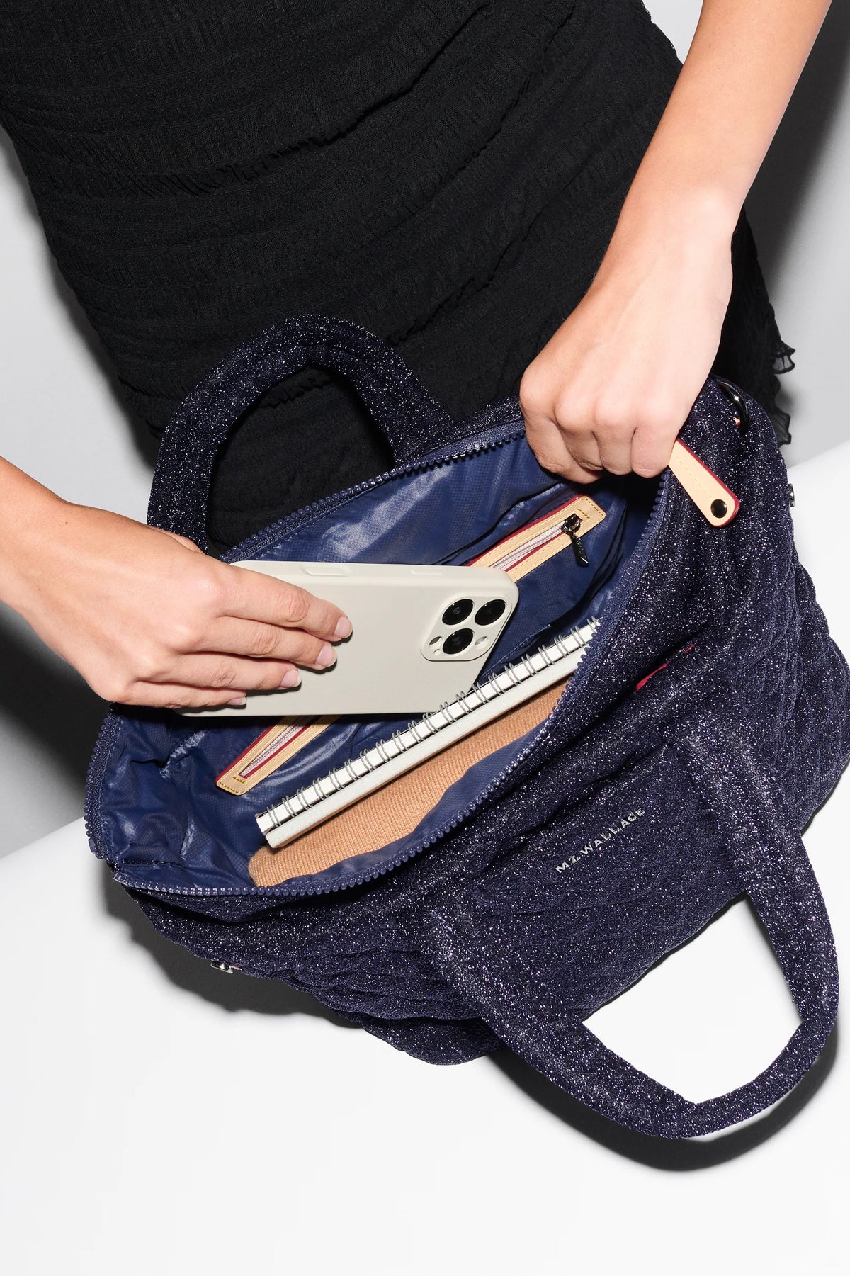 mz wallace midnight shimmer small metro city tote