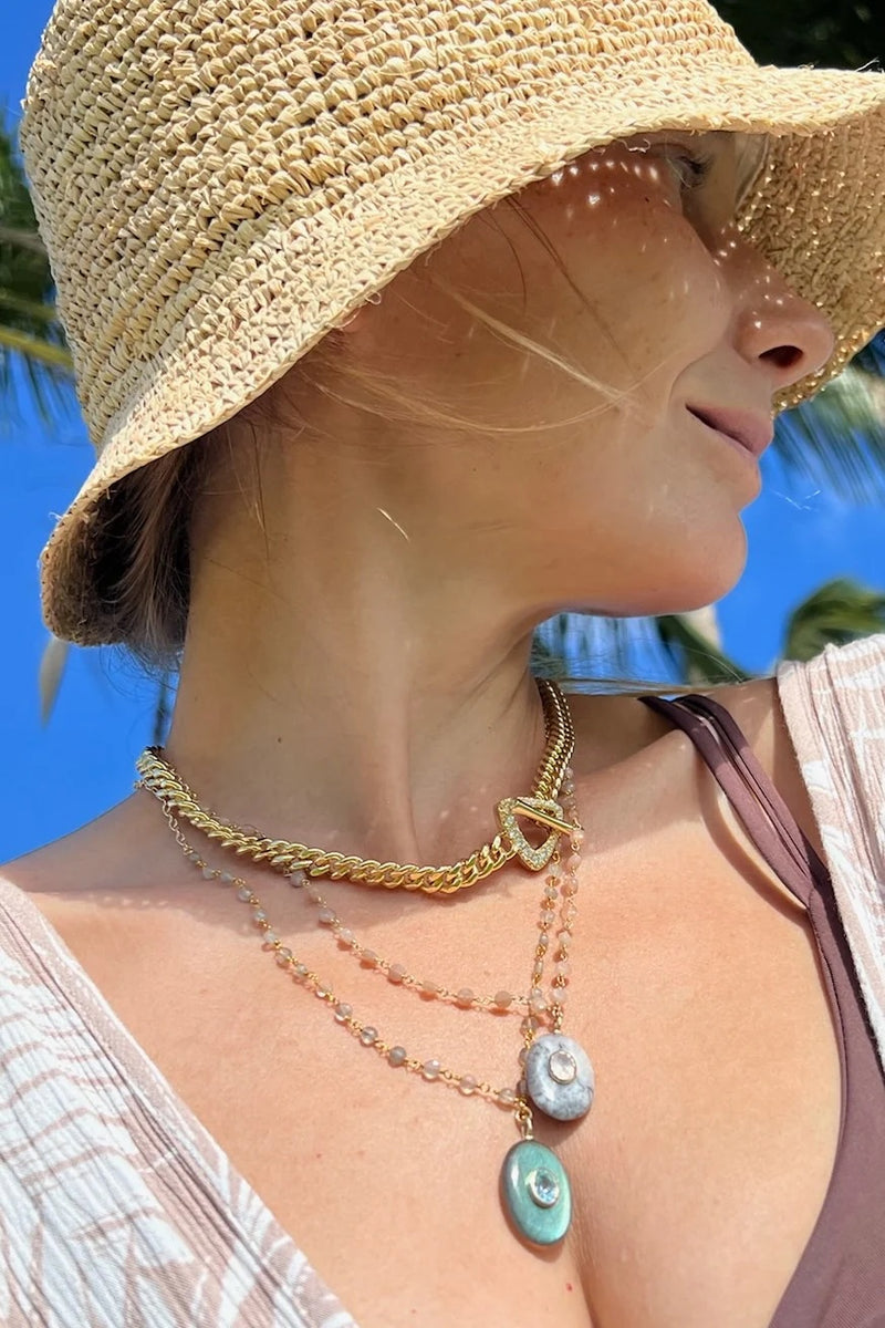 native gem amulet necklace dendritic opal peach moonstone