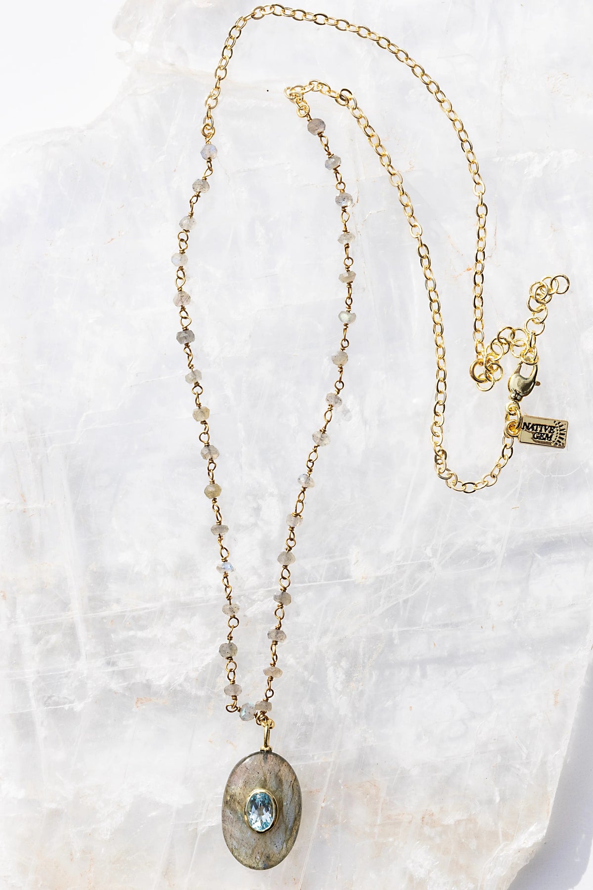 native gem amulet necklace labradorite