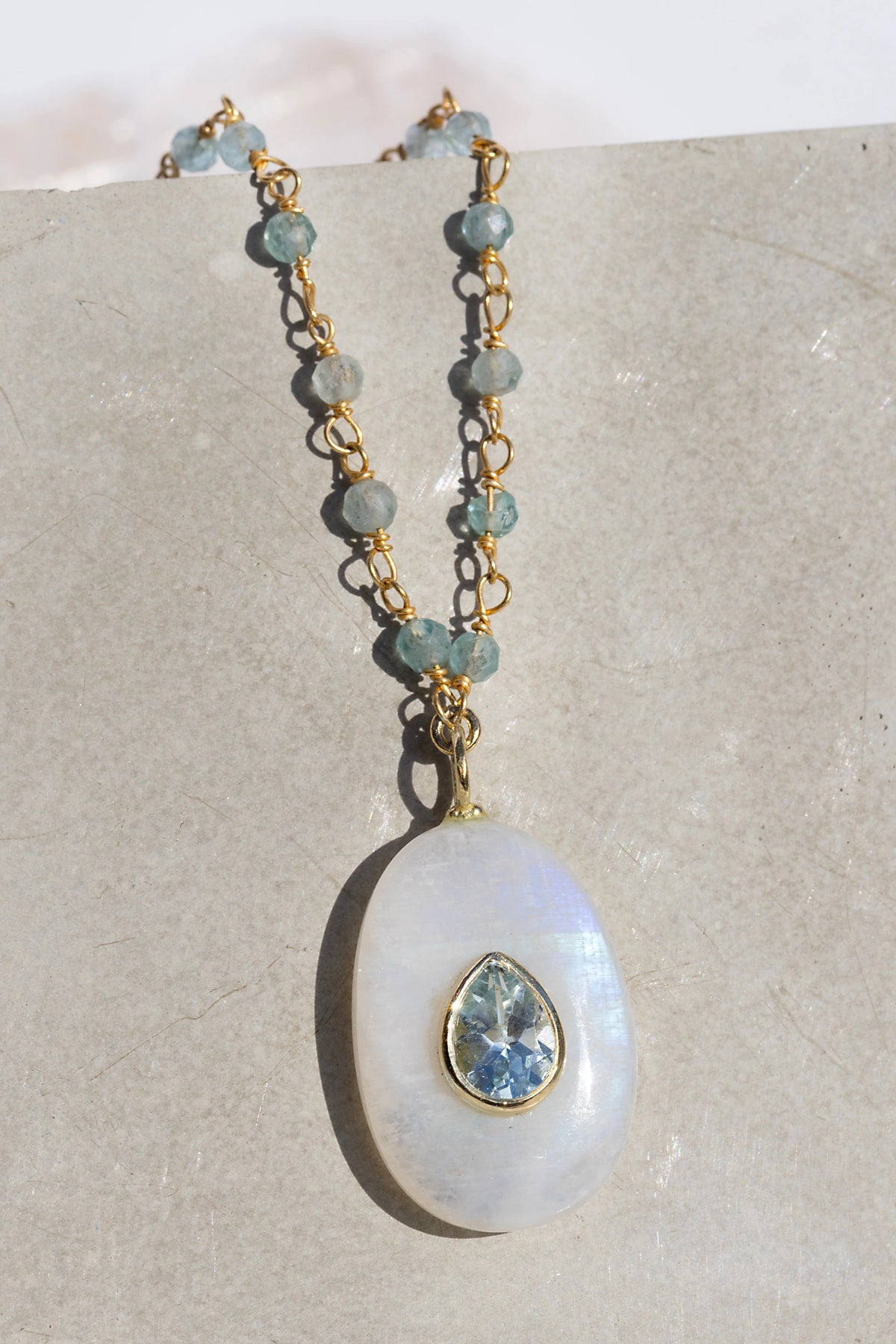 native gem amulet necklace rainbow moonstone