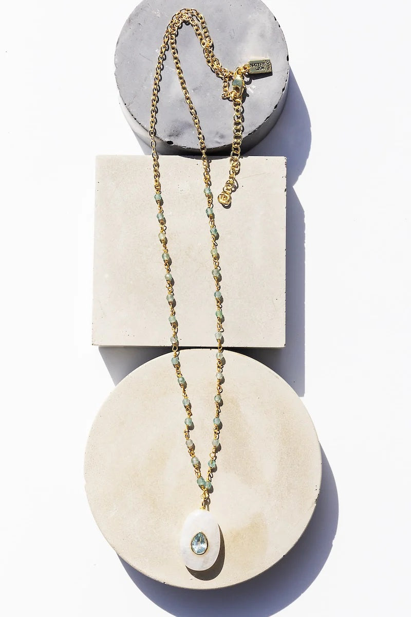 native gem amulet necklace rainbow moonstone