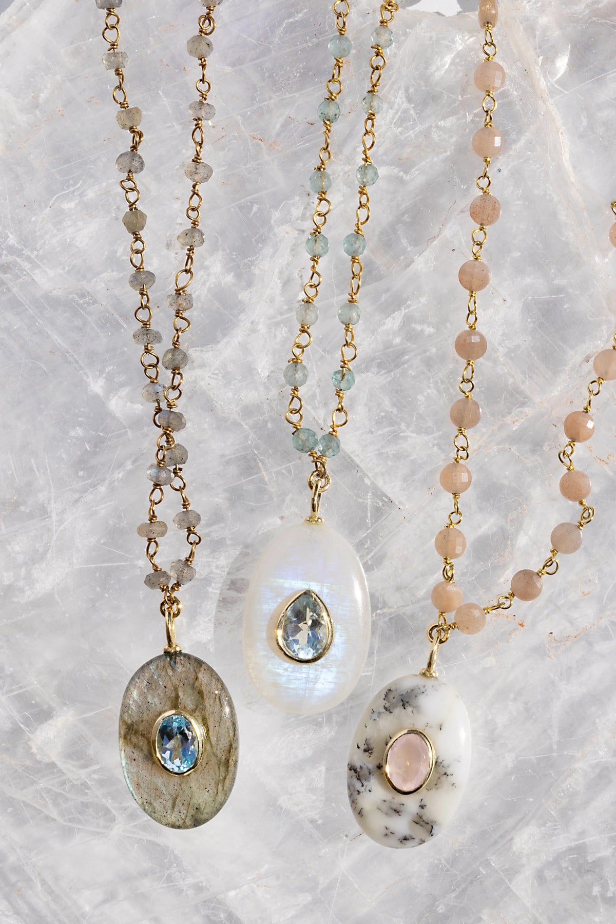 native gem amulet necklace rainbow moonstone