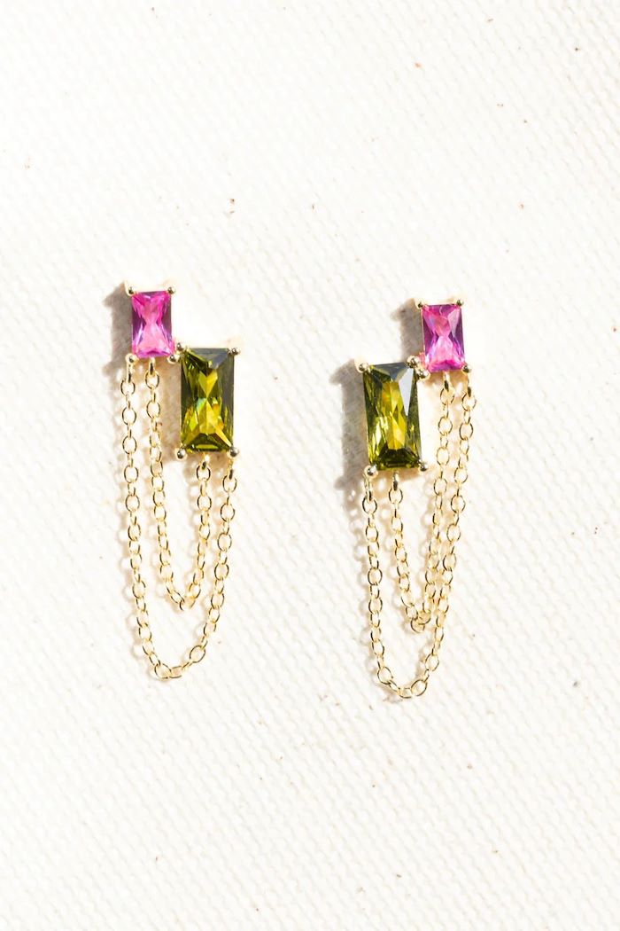 native gem bestie baguette earrings pink and periodt cz