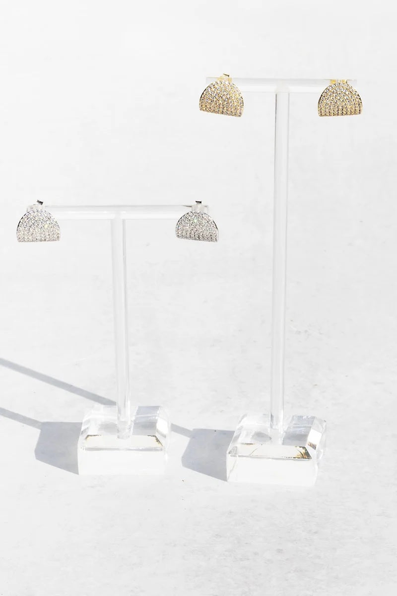 native gem cz arc studs sterling silver plated