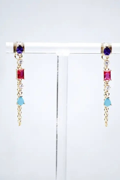 native gem droplet chain earrings multi pink 