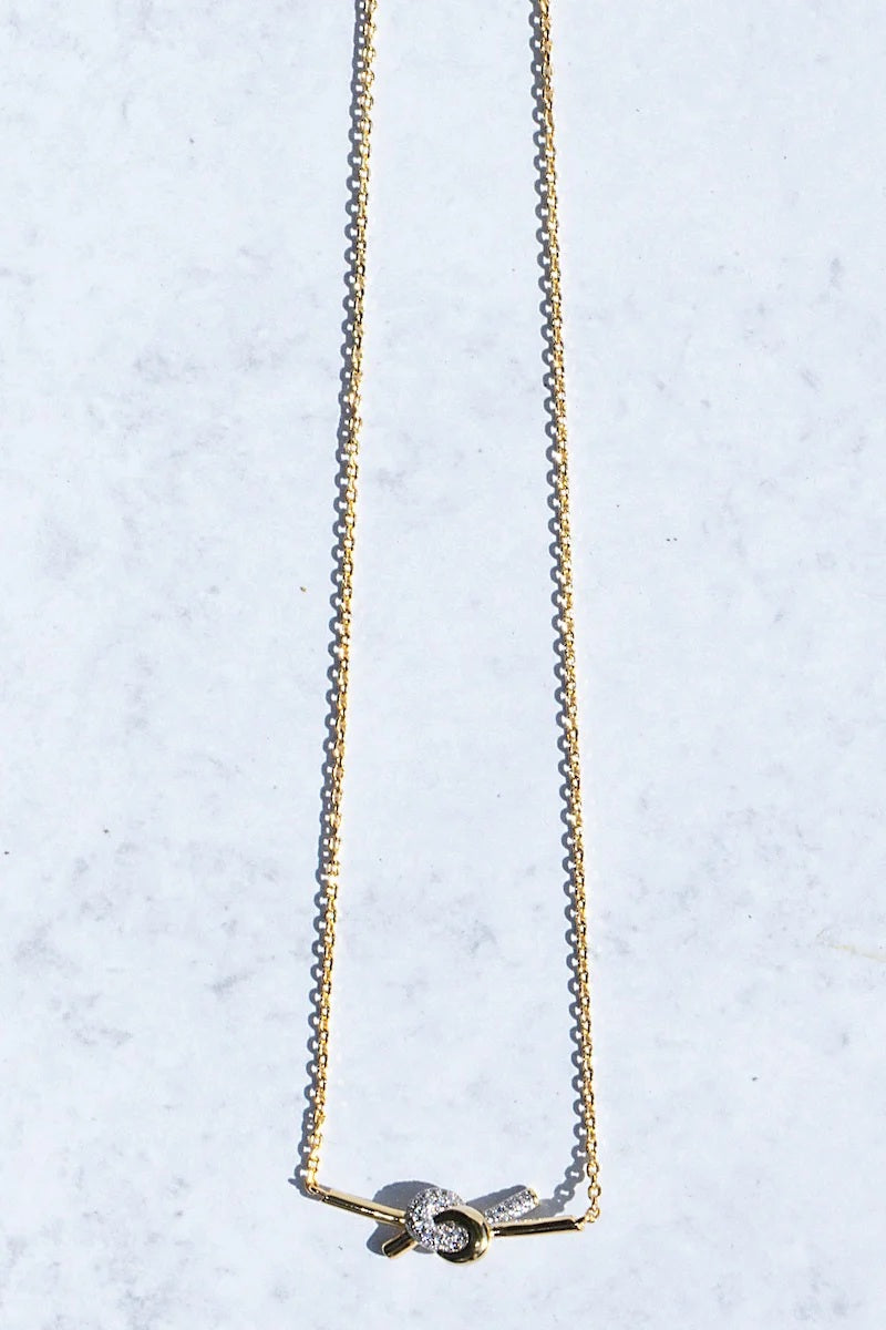 native gem love knot necklace sterling silver and gold plated