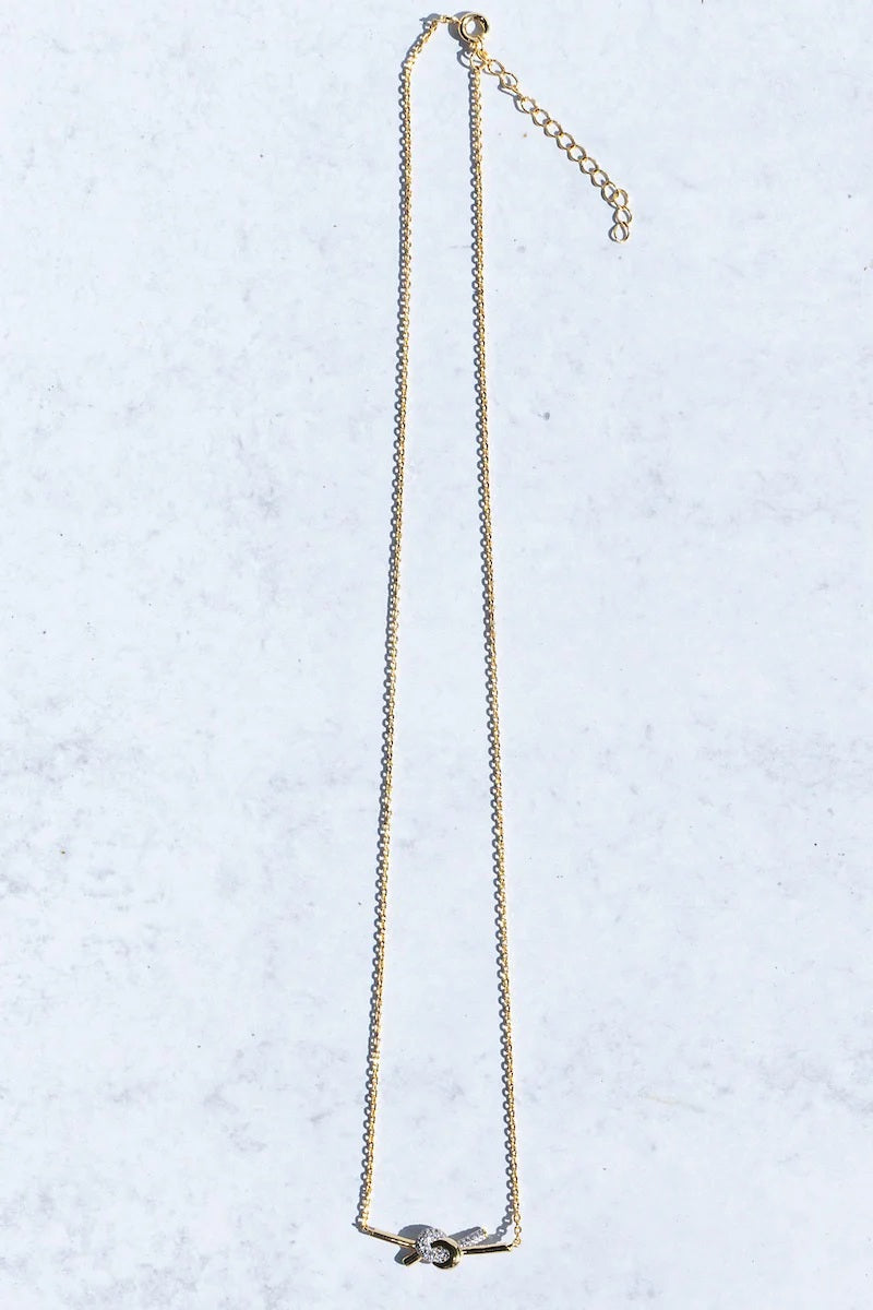 native gem love knot necklace sterling silver and gold plated