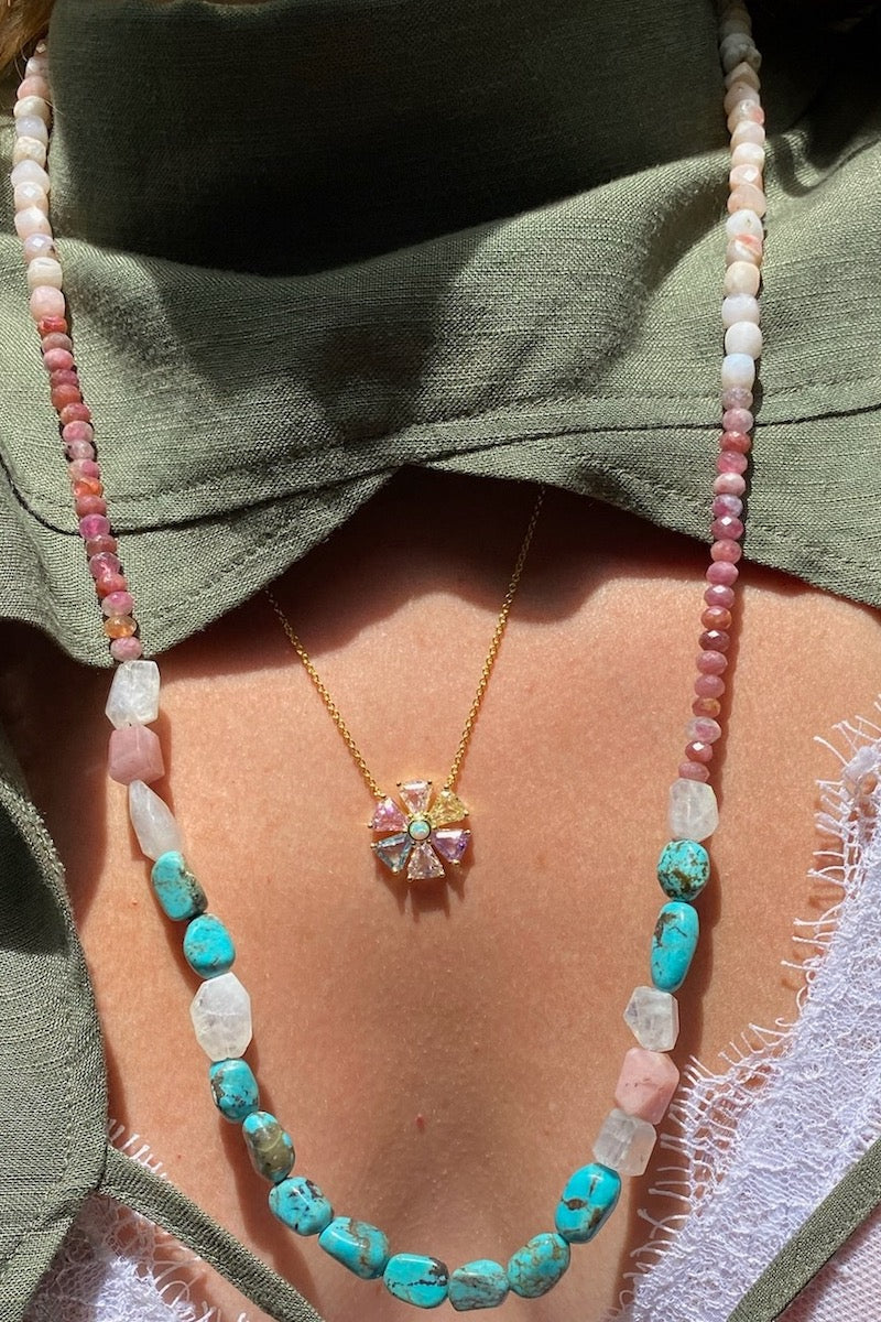 native gem psychedelic flower necklace