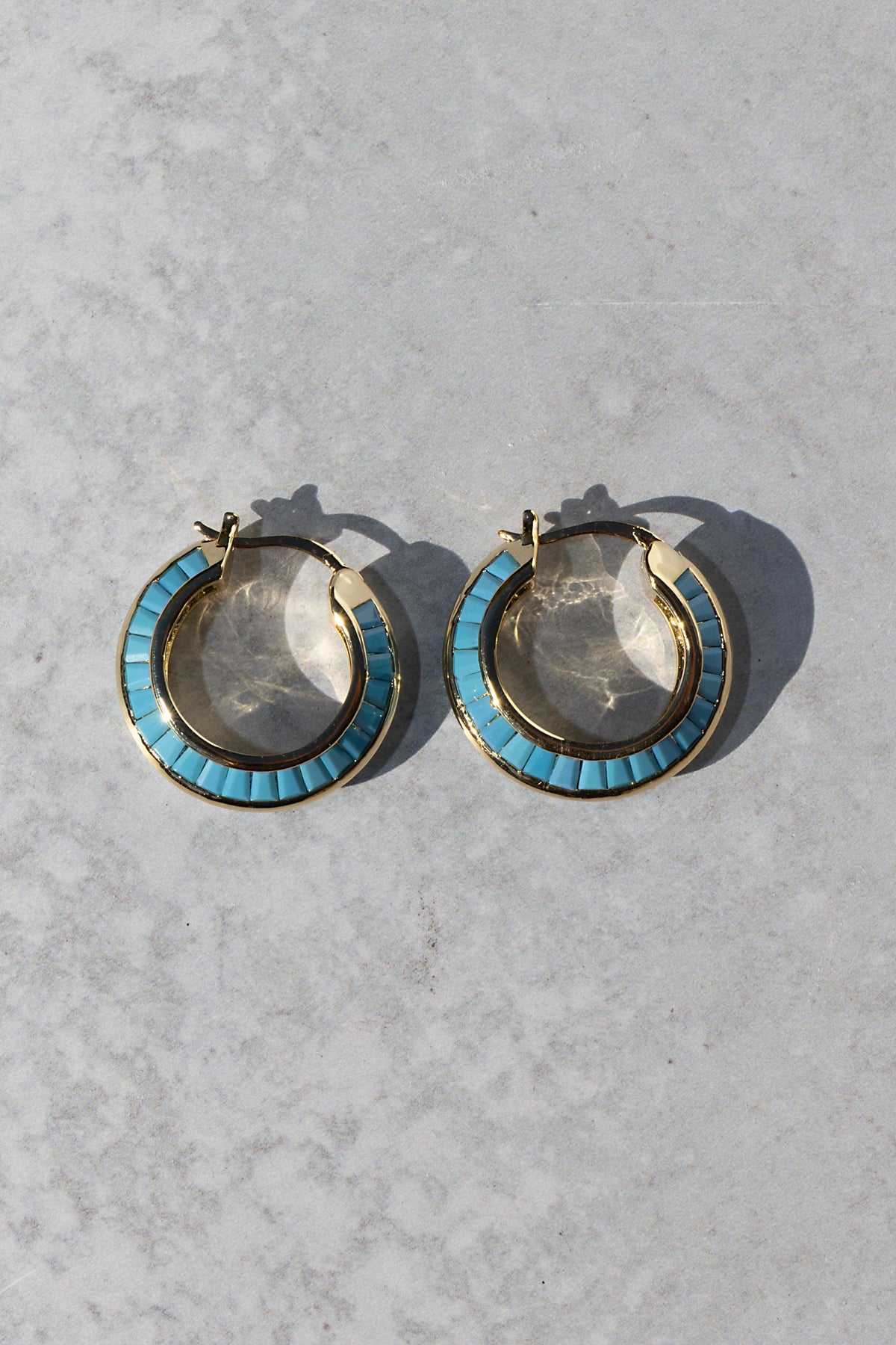 native gem razor edge hoops turquoise gold
