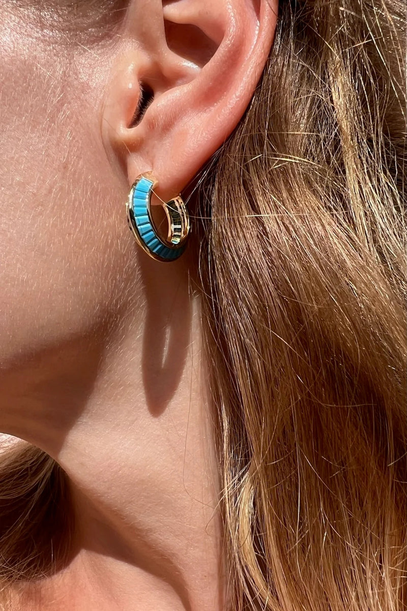 native gem razor edge hoops turquoise gold