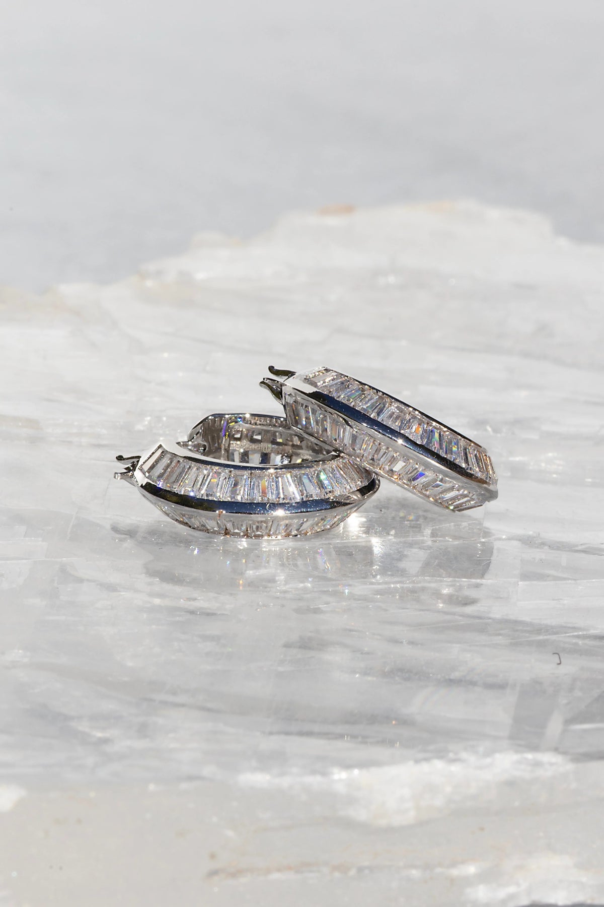 native gem razor edge hoops cz sterling silver