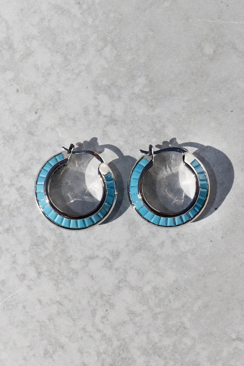 native gem razor edge hoops turquoise sterling silver