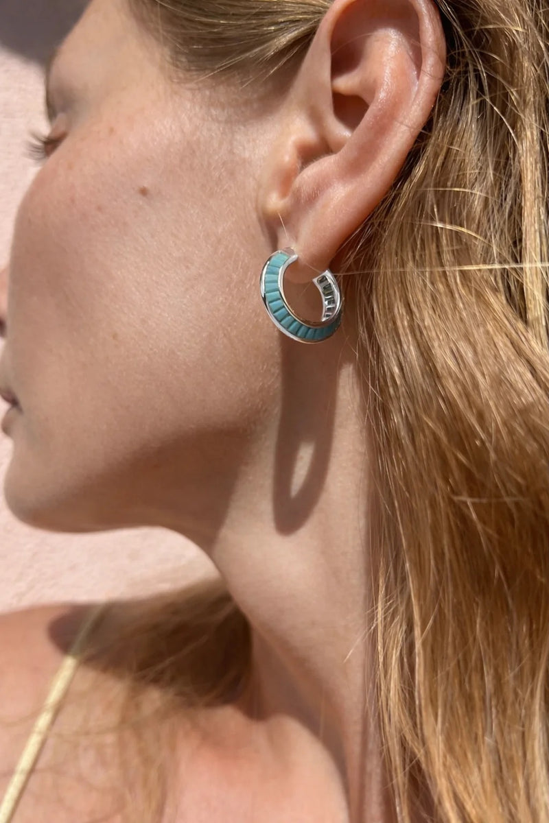 native gem razor edge hoops turquoise sterling silver