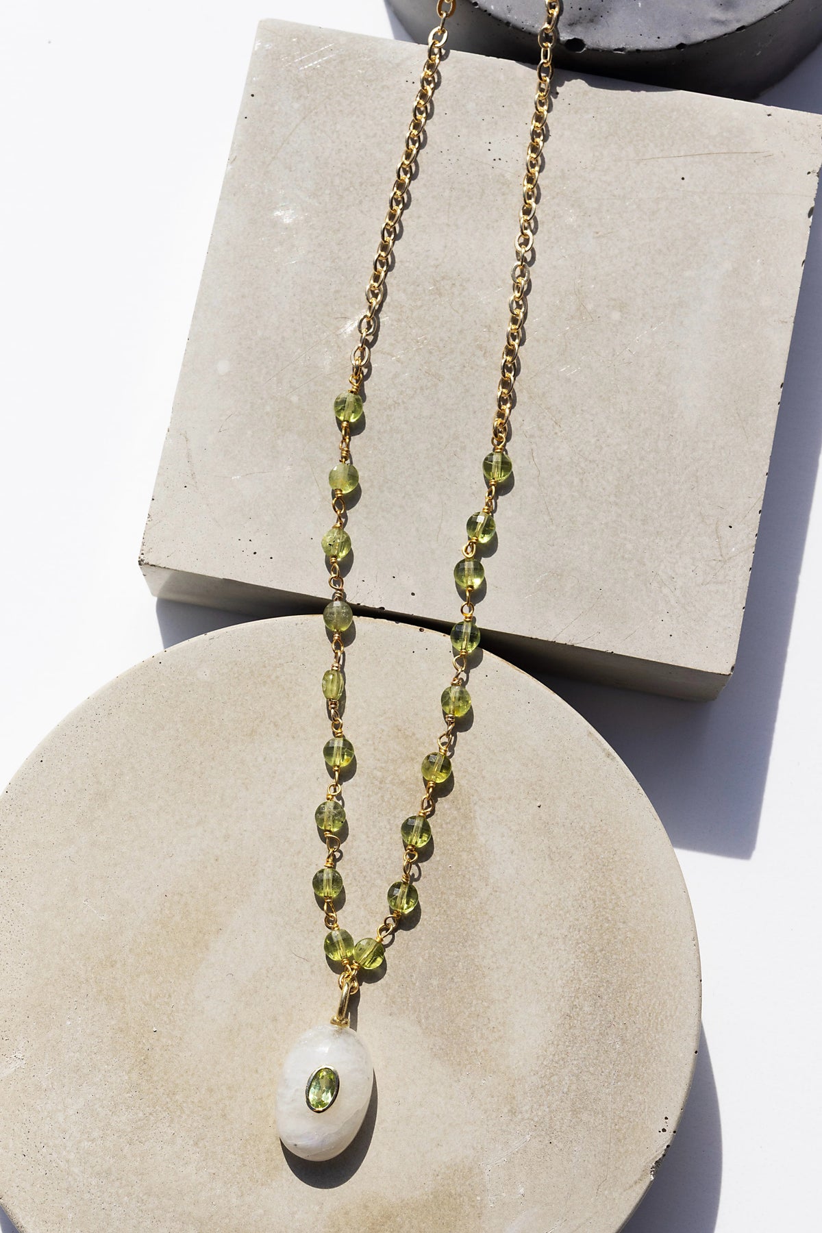 native gem tiny amulet necklace peridot moonstone