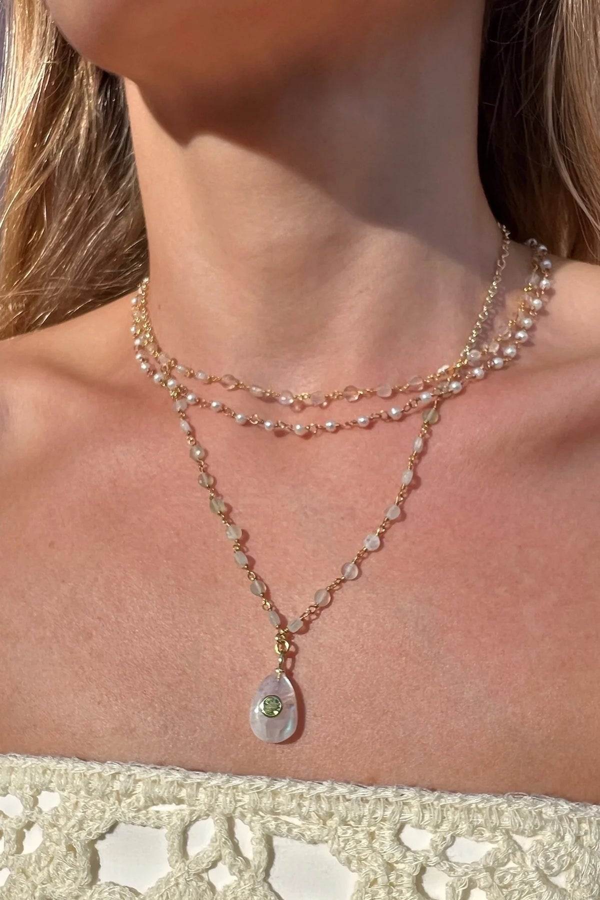 native gem tiny amulet necklace peridot moonstone